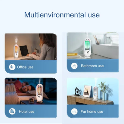 Difusor automático inteligente sem fio que transforma qualquer ambiente em um espaço aromático sofisticado. Tecnologia de spray 360° cobre até 60 m² sem pontos cegos, eliminando odores e refrescando o ar com eficiência.