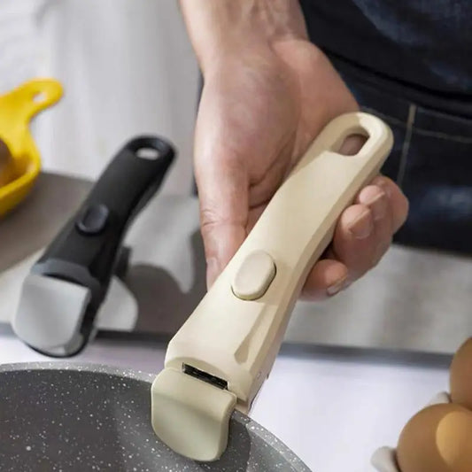 Cabo removível e anti-queimadura para panelas e frigideiras. Compatível com qualquer tipo de cookware, oferece segurança e praticidade na cozinha.