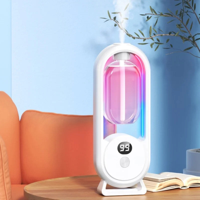 Difusor automático inteligente sem fio que transforma qualquer ambiente em um espaço aromático sofisticado. Tecnologia de spray 360° cobre até 60 m² sem pontos cegos, eliminando odores e refrescando o ar com eficiência.
