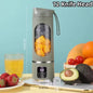 Espremedor elétrico portátil com carregamento USB, motor potente e capacidade de 450ml.